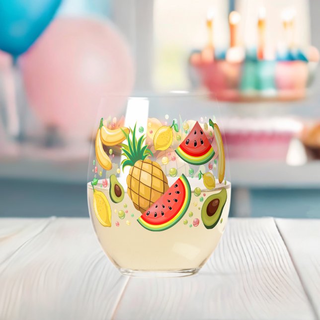 Fresh Summer Fruits Pattern Stemless Wine Glass (Insitu (Baby Shower))