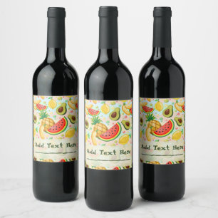 Fresh Summer Fruits Pattern Wine Label