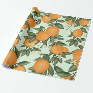 Fresh Summer Oranges Botanical Citrus Greenery Wrapping Paper