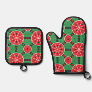 Fresh Summer Watermelon Slices Pattern Kitchen  Oven Mitt & Pot Holder Set