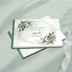 Fresh Sweet 16 sage green watercolor botanical Guest Book