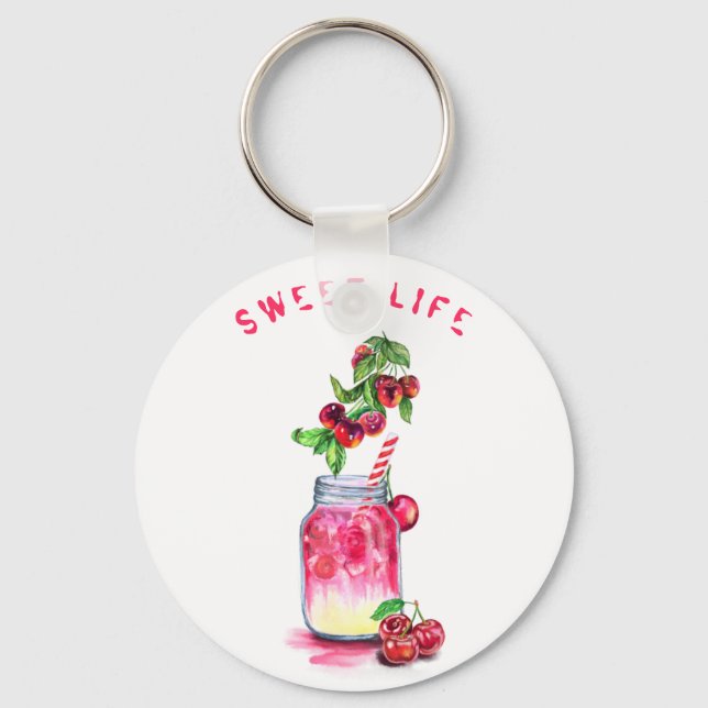 Fresh Sweet Cherry Juice Cool Drink - Summer Fruit Keychain (Front)