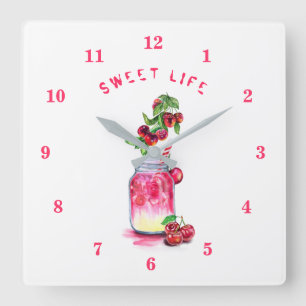 Fresh Sweet Cherry Juice Cool Drink - Summer Time Square Wall Clock