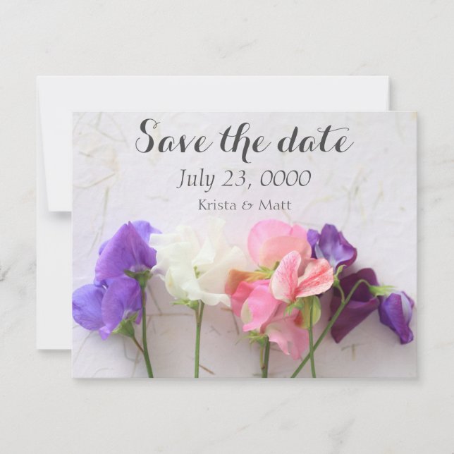 Fresh sweet peas save the date (Front)