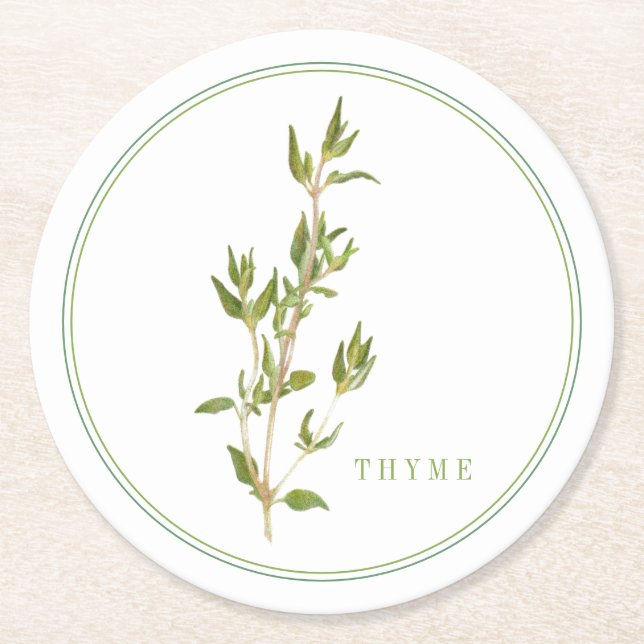 FRESH THYME Round Paper Coasters (+text) (Front)