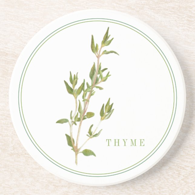 FRESH THYME Round Sandstone Coaster (+text) (Front)