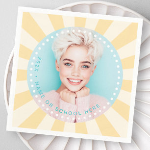 Fresh trendy sunburst student graduation photo napkin