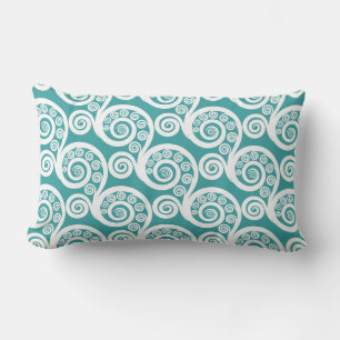 Fresh Turquoise-Black & White Curls Lumbar Pillow