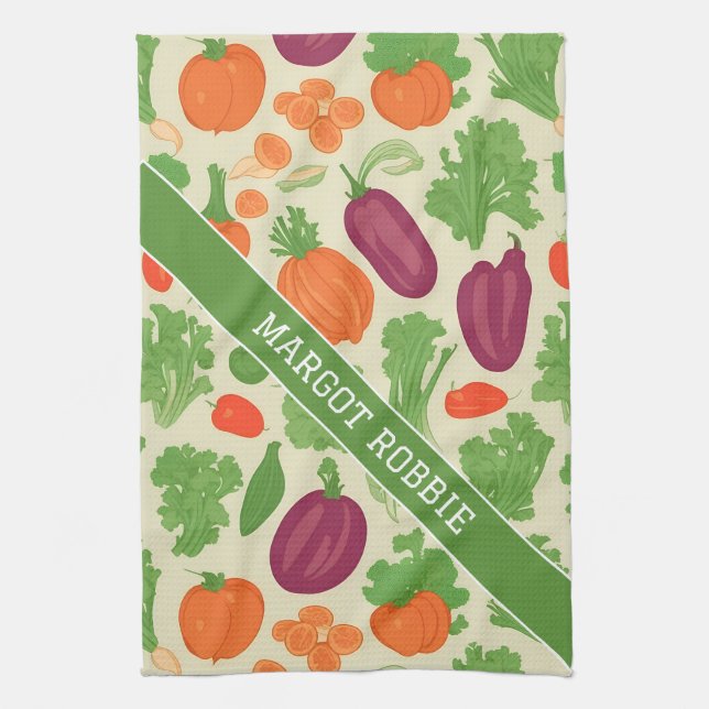Fresh Vegetables Floral Colourful Pattern Kitchen Towel (Vertical)