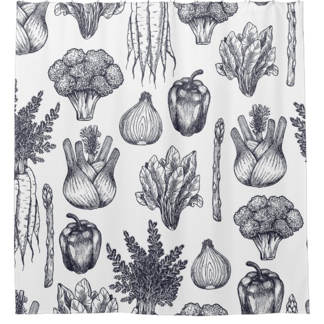 Fresh vegetables seamless pattern. Broccoli, carro (Front)