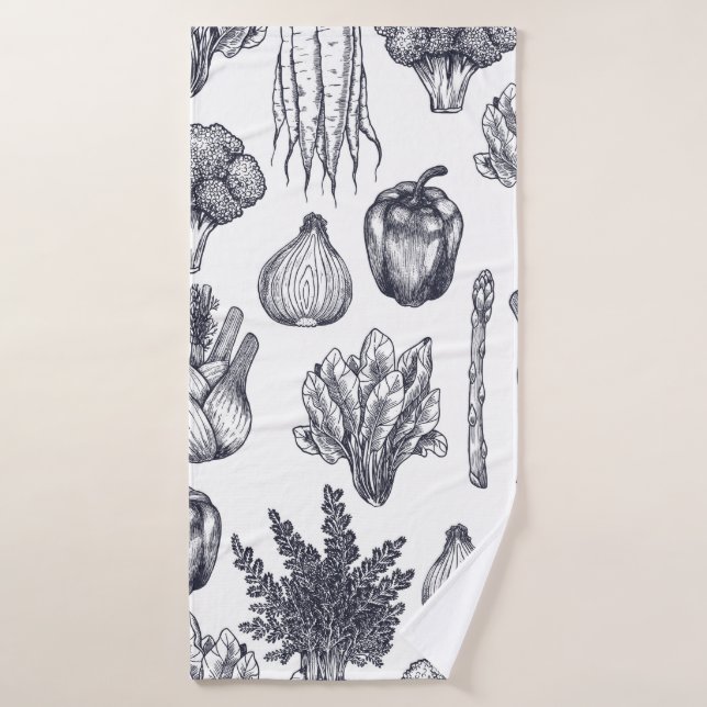Fresh vegetables seamless pattern. Broccoli, carro (Serviette de bain)