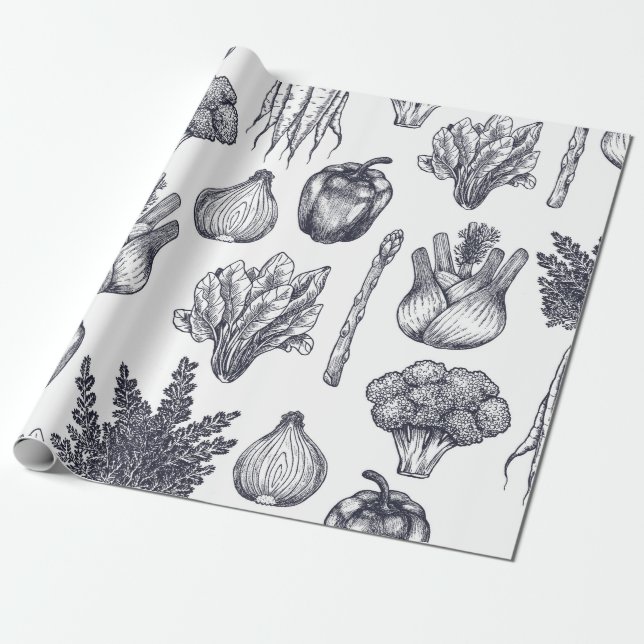 Fresh vegetables seamless pattern. Broccoli, carro Wrapping Paper (Unrolled)
