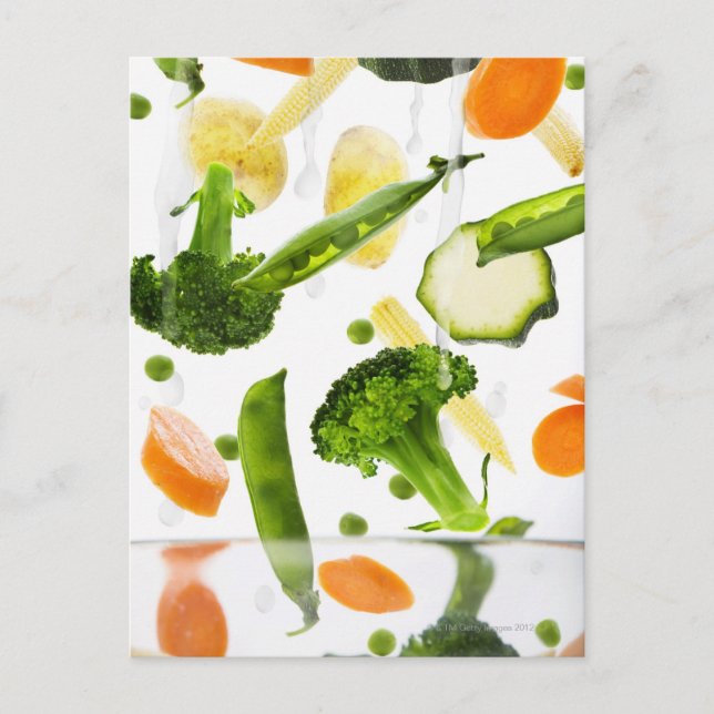 Fresh vegetables with water falling into a bowl postcard (Front)