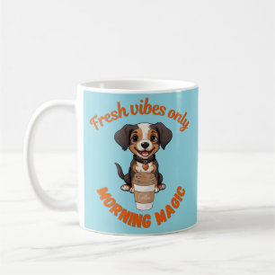 Fresh Vibes & Coffee Playful Puppy Digital Artwor Coffee Mug