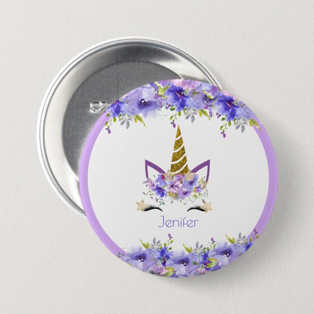 Fresh Violet Unicorn Birthday Decorations 3 Inch Round Button (Front & Back)