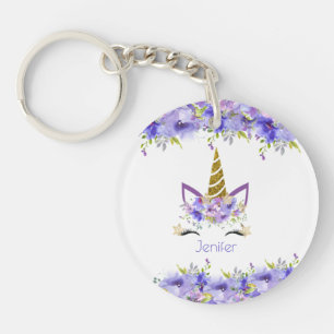 Fresh Violet Unicorn Birthday Decorations Keychain