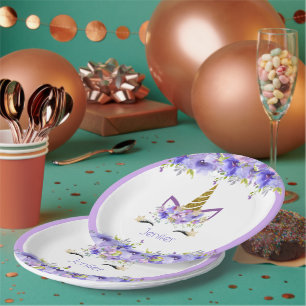Fresh Violet Unicorn Birthday Decorations Paper Plate