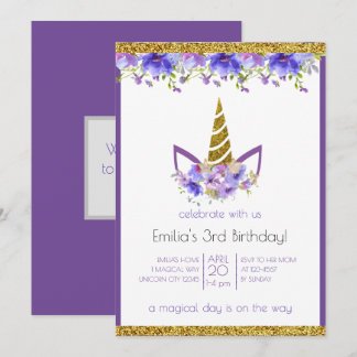 Fresh Violet | Unicorn girl Birthday Invitation