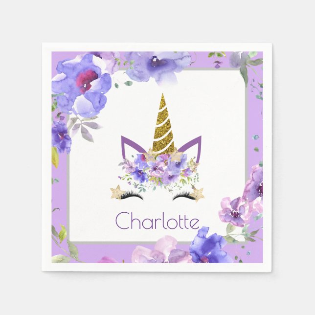 Fresh Violets | Unicorn Purple Birthday Party Napkin (Front)