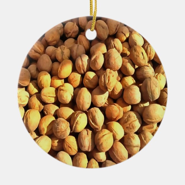 Fresh Walnuts Hyperrealistic Painting Ceramic Ornament (Front)