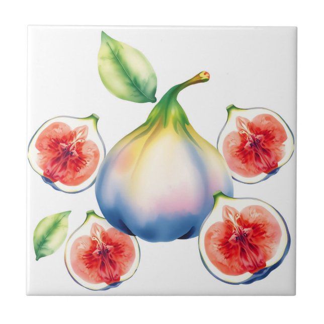 Fresh Watercolor Fig with Soft White  Tile (Front)