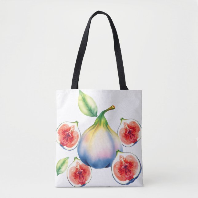 Fresh Watercolor Fig with Soft White  Tote Bag (Front)