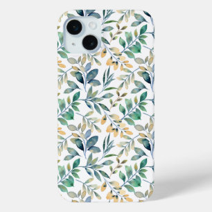 Fresh Watercolor Green and Yellow Leaf Pattern iPhone 15 Mini Case