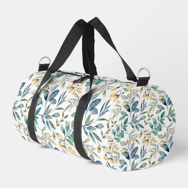 Fresh Watercolor Green and Yellow Leaf Pattern Duffle Bag (Left Corner)