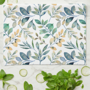 Fresh Watercolor Green and Yellow Leaf Pattern Kitchen Towel