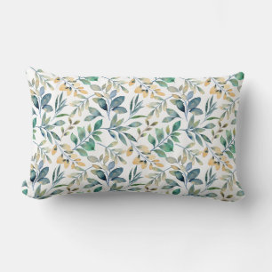 Fresh Watercolor Green and Yellow Leaf Pattern Lumbar Pillow