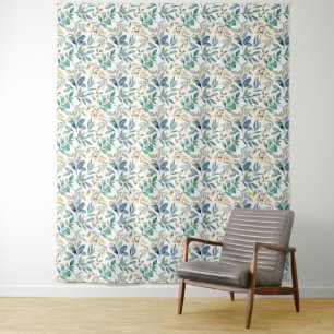 Fresh Watercolor Green and Yellow Leaf Pattern Tapestry