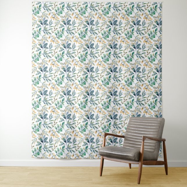 Fresh Watercolor Green and Yellow Leaf Pattern Tapestry (In Situ)