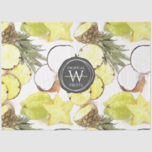 Fresh Watercolor Tropical Fruits Monogram Pattern Tissue Paper