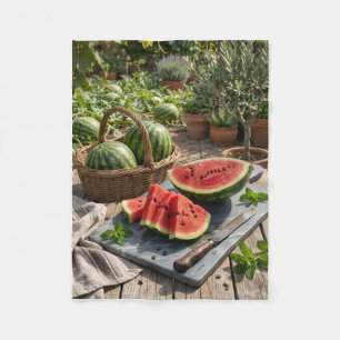 Fresh Watermelon Rustic Picnic Fruit Basket Fleece Blanket