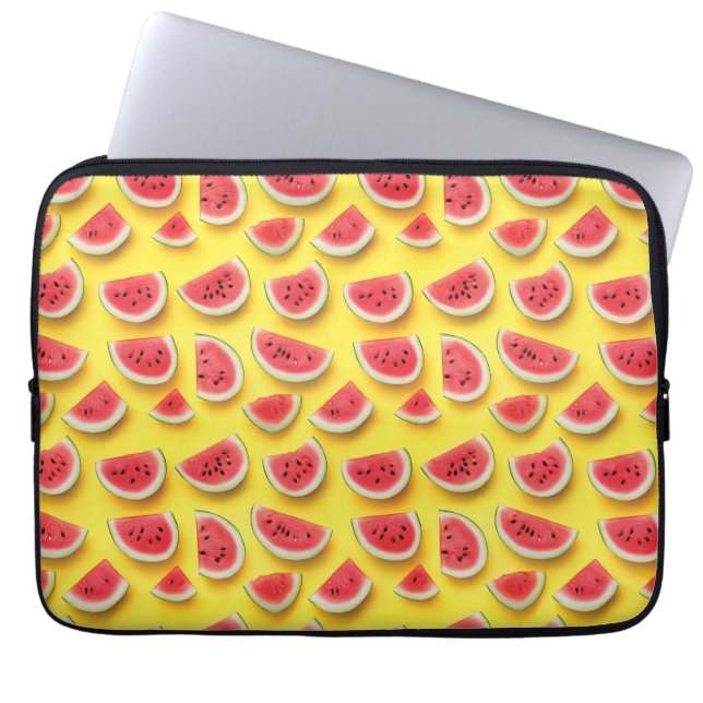 Fresh Watermelon Slices Pattern on Yellow  Laptop Sleeve (Front)