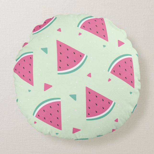 Fresh Watermelon Slices Pattern Round Pillow (Front)