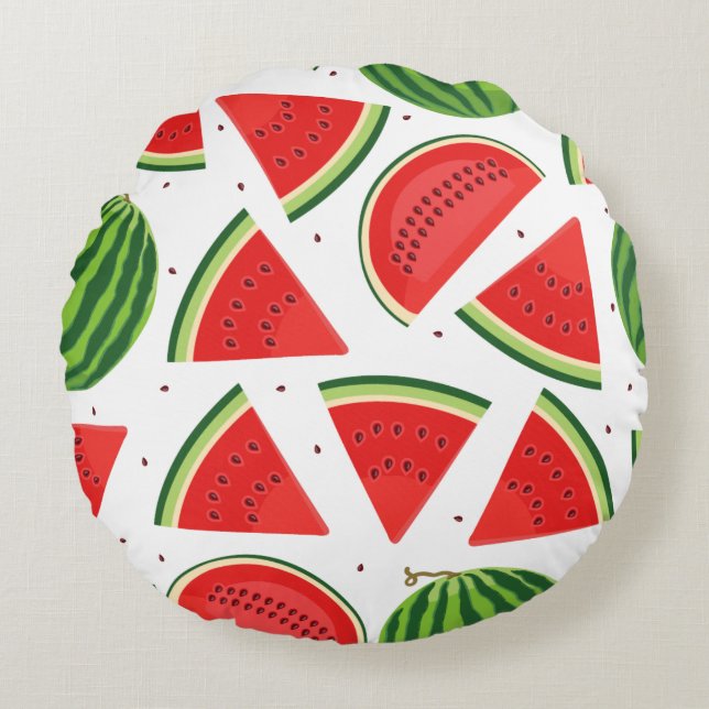 Fresh Watermelon Slices Pattern Round Pillow (Front)