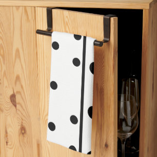Fresh White Black Polka Dots Kitchen Towel