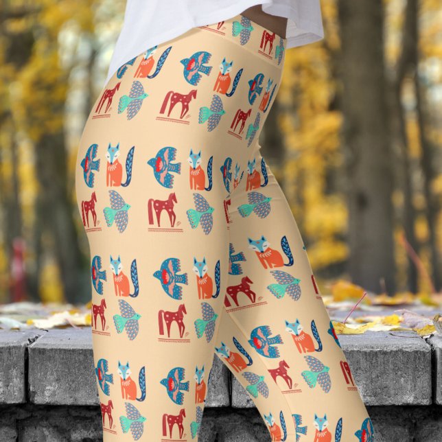 Fresh White Champagne Nordic Pattern Leggings (Nordic on Deep Champagne)