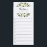 Fresh White Floral Shopping List Magnetic Notepad<br><div class="desc">Lined and checkmark box market shopping list design featuring a watercolor white flower leafy frame personalized with your name.</div>