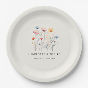 Fresh Wildflower   Beige  Wedding  Paper Plate