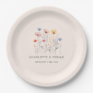 Fresh Wildflower Light-Pink Wedding Paper Plate