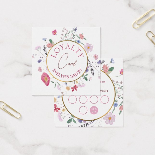 Fresh wildflowers gold circle loyalty card (Office)