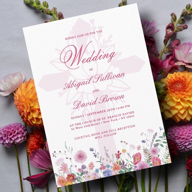 Fresh Wildflowers Religious Wedding Invitation (Creator Uploaded)
