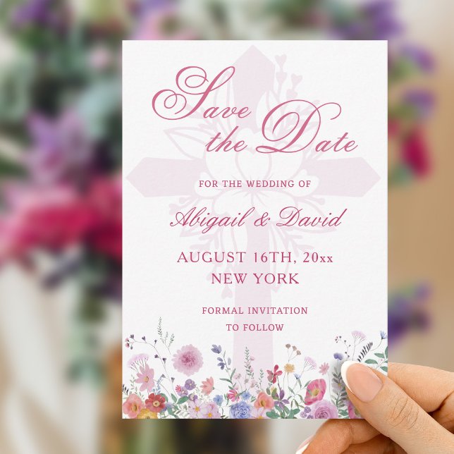 Fresh Wildflowers Religious Wedding Save The Date (Creator Uploaded)