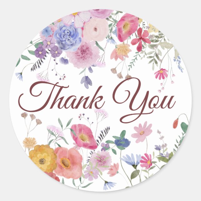  Fresh Wildflowers Thank you Classic Round Sticker (Front)