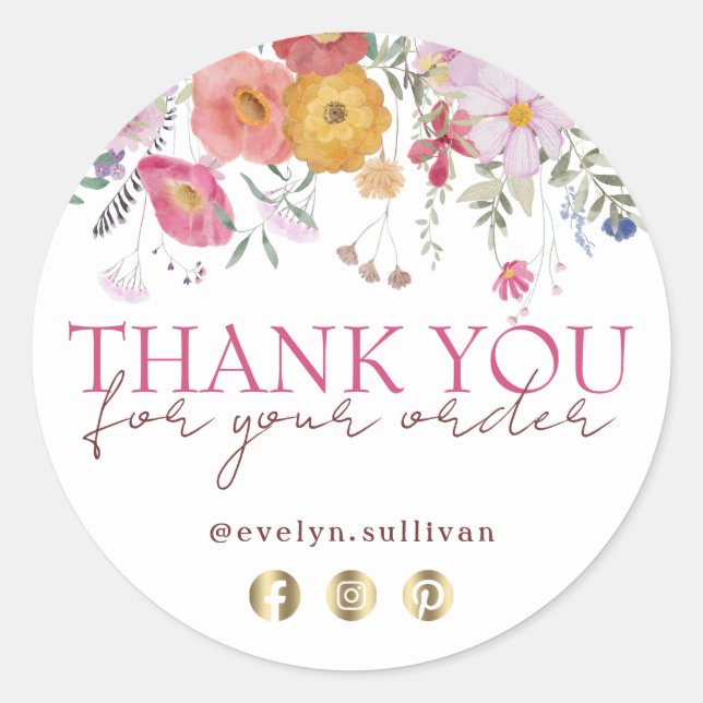 Fresh wildflowers thank you sticker (Front)
