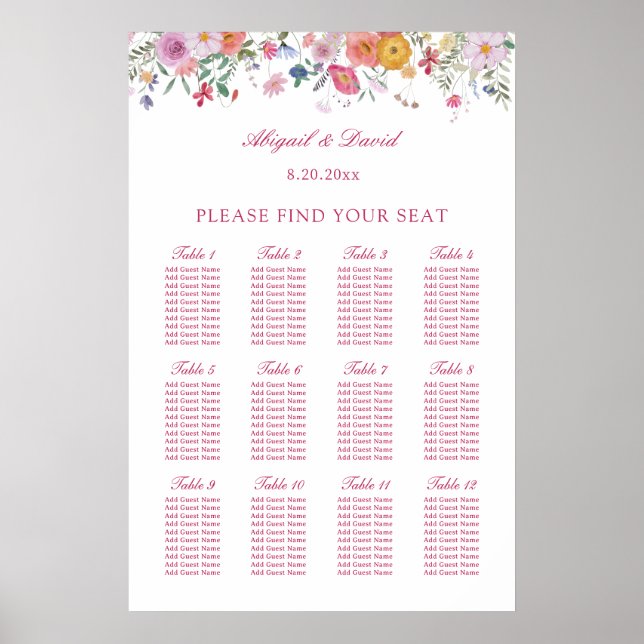 Fresh Wildflowers Wedding Seating Chart (Front)