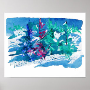 Fresh Winter Trees Painting / Artist Larry Lerew Poster