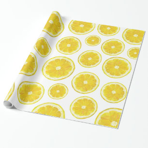 Fresh yellow lemon slice gift wrapping paper